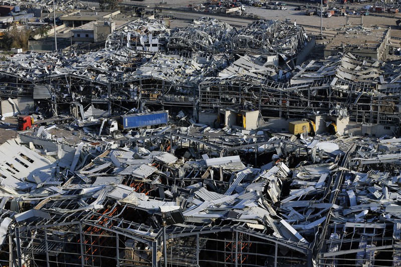 ベイルート港の被害を受けた地域のアップ画像