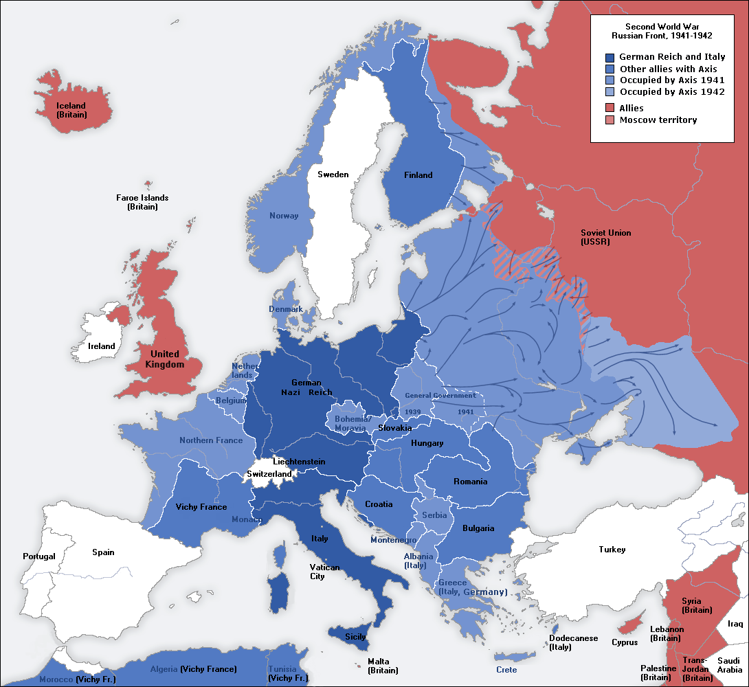 1942年までにヨーロッパ各国のほとんどを占領した