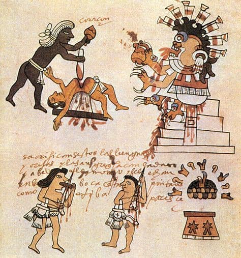アステカの祭壇上で生贄は心臓を取り出されて、神に捧げられていた