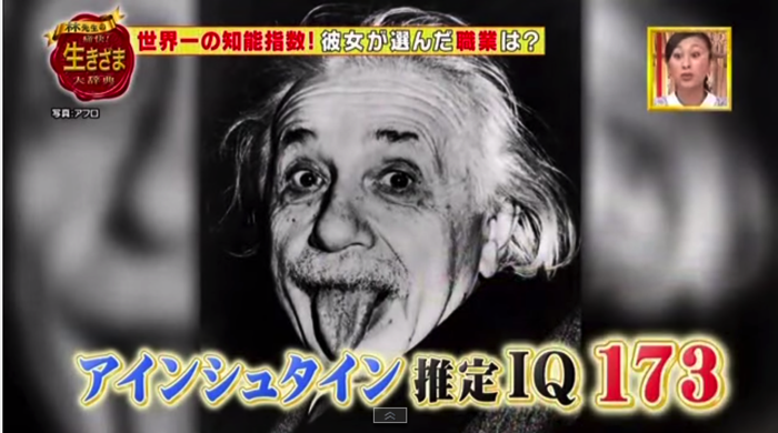テレビで紹介されたアルベルト・アインシュタインの推定IQ：173