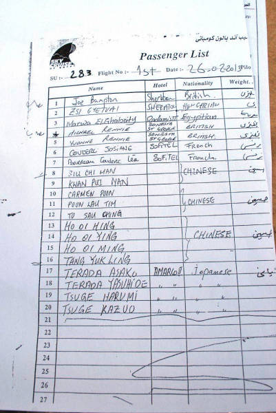 「ルクソール熱気球墜落事故」の搭乗者名簿