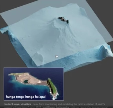 「フンガハアパイ」と「フンガトンガ」の下に眠る巨大な海底火山の全容