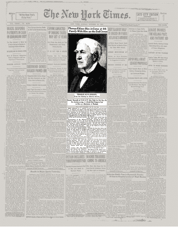 1931年10月21日、トーマス・エジソンの葬儀は「白熱電球の完成記念日」に行われた