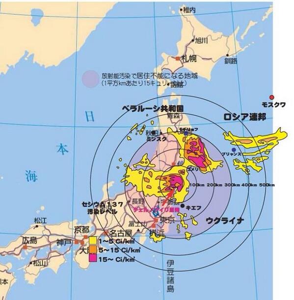 チェルノブイリ原発と福島第一原発の「被害範囲」を地図で比較